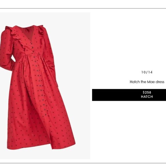 Hatch Red Embroidered Midi Button  Long Sleeve Cotton Dress Size S - Picture 2 of 16